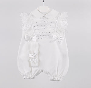 Visara Baby Girls Diamonte Romper with Headband (0-6m)