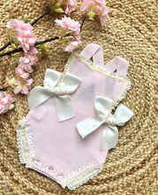 Load image into Gallery viewer, Baby Girls Pink Spanish Knitted Romper with Bows

