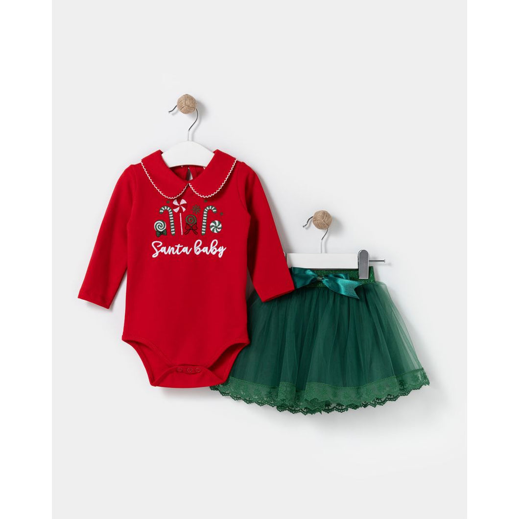 Baby Girls ‘Santa Baby’ Red Babygrow with Tutu Skirt
