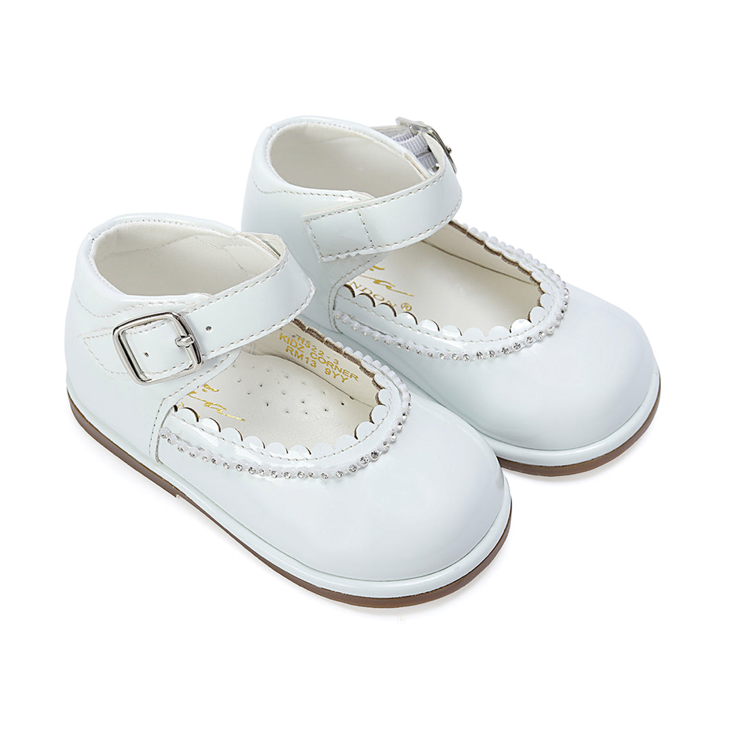 White Diamante Patent Shoes 3-10