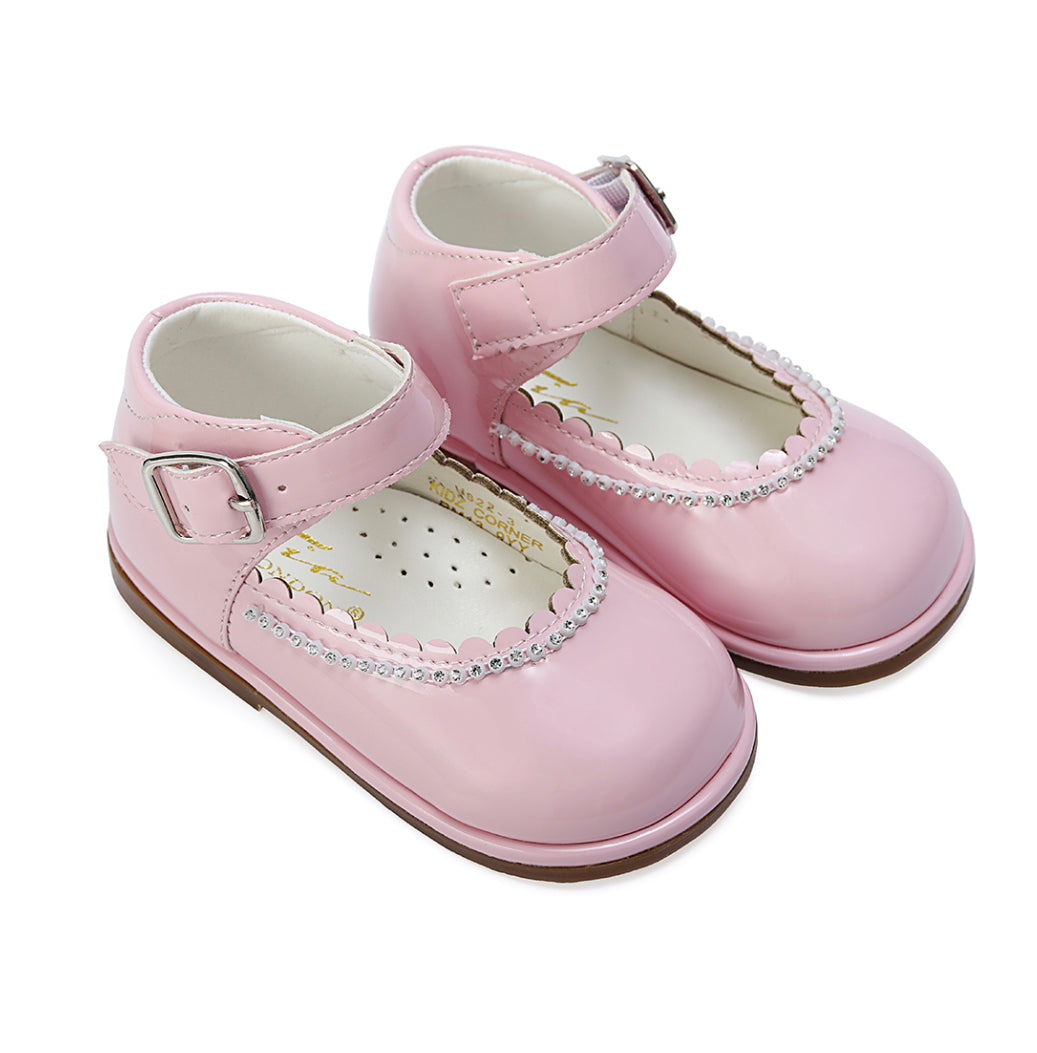Baby Pink Diamante Patent Shoes 3-10