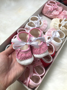 Frilly Velour Newborn Booties