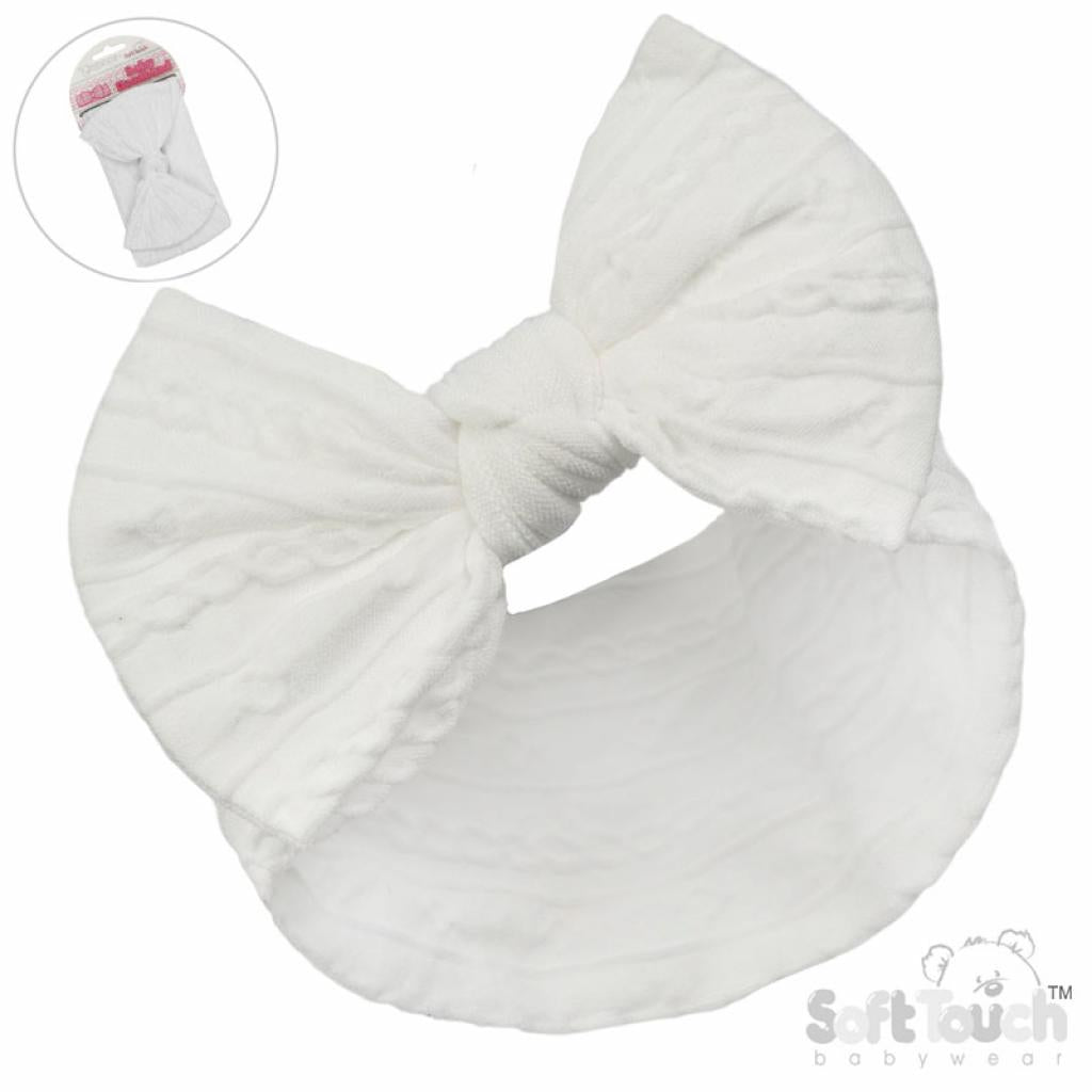 White Cable Bow Headband NB-12M