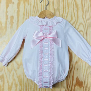 Pale Pink Cotton Romper with Bow