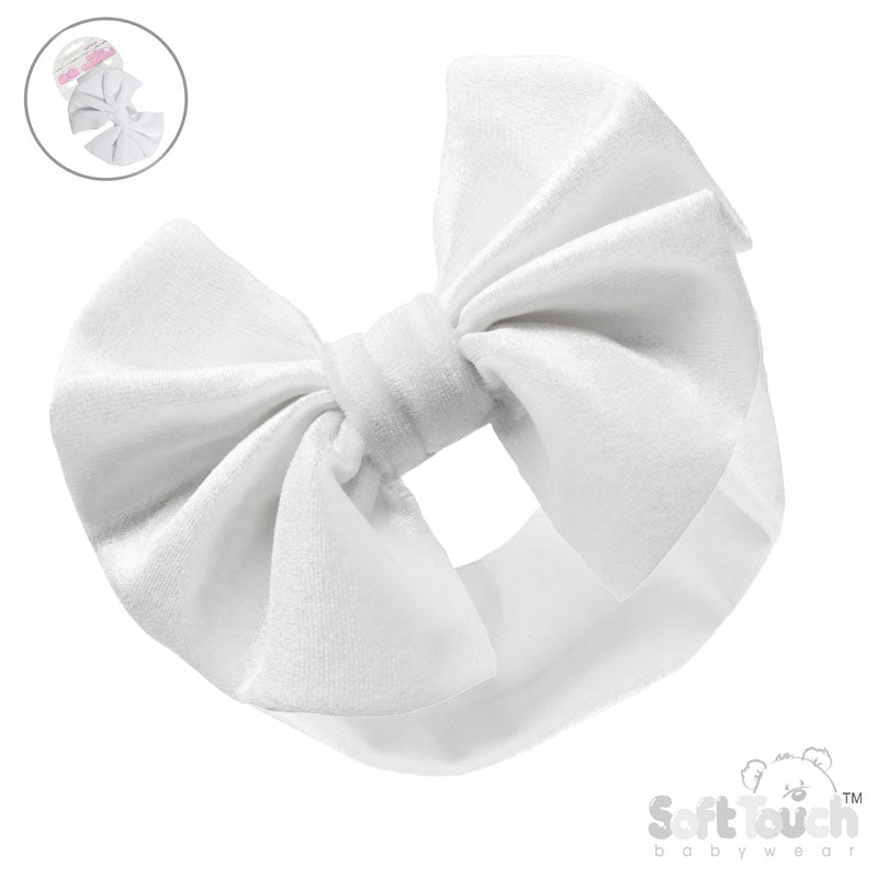 White Velour Bow Headband NB-12M