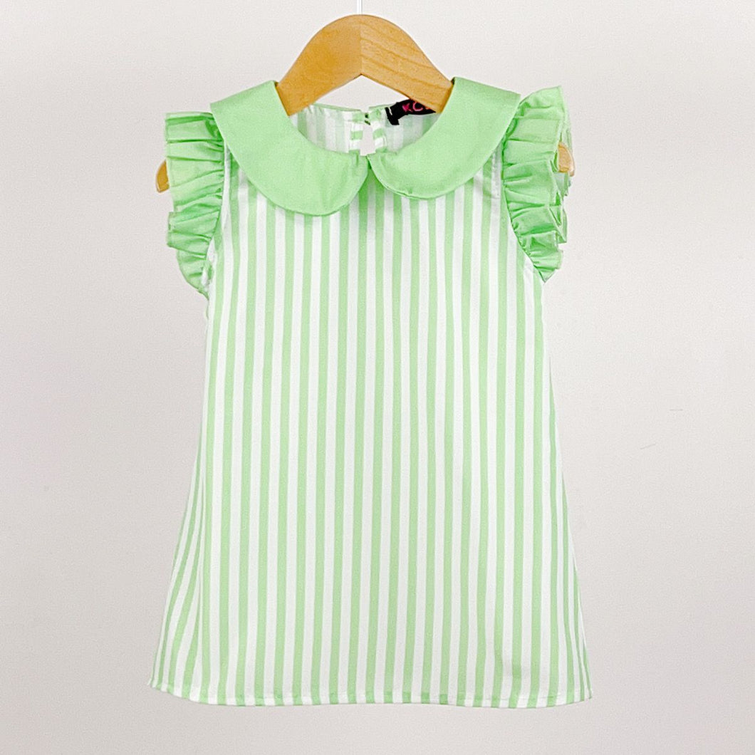 Mint Candy Stripe Peter Pan Collar Dress 2-8