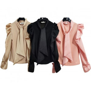 Girls Beige Blouse with Large Bow Ties (4-14y)