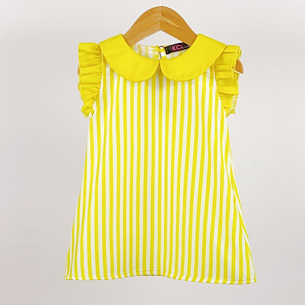 Yellow Candy Stripe Peter Pan Collar Dress 2-8