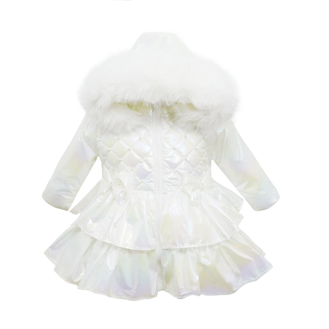 WeeMe White Iridescent Frilly Waterproof Jacket
