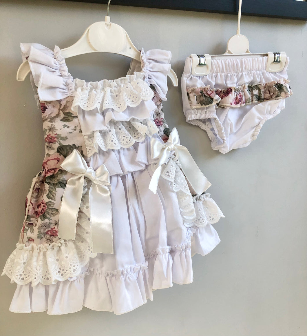 Cream Baby Girls Floral Spanish Lace Dress & Bloomers (24m)