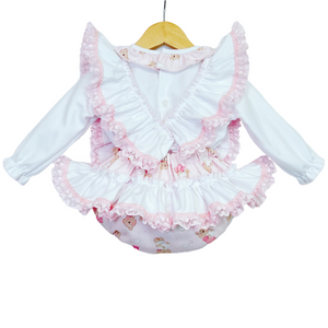 Pink Teddy Bear Frilly Romper with Shirt