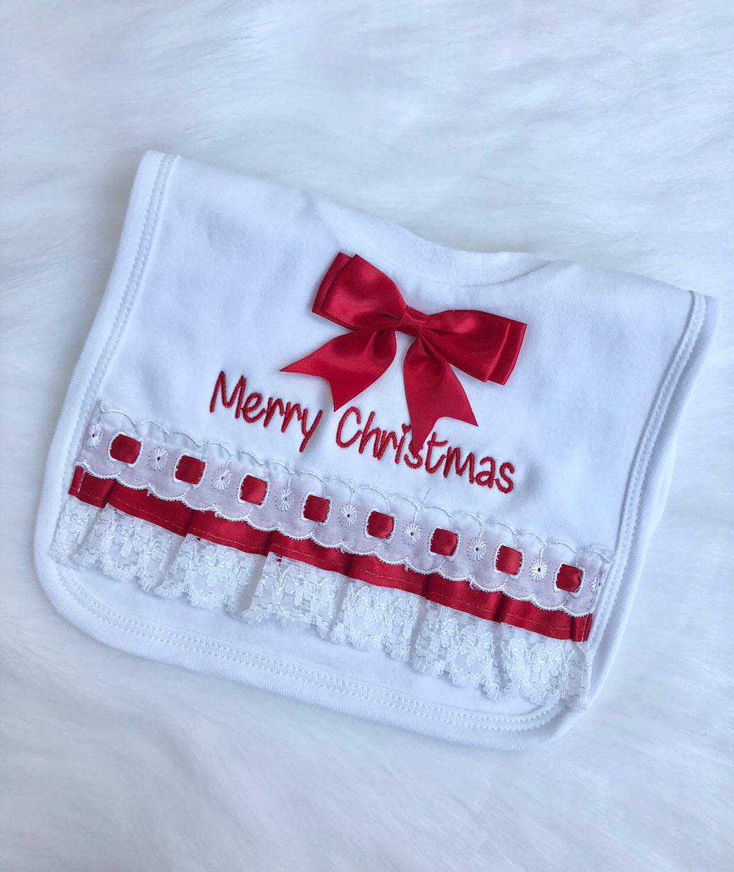 ‘Merry Christmas’ Frilly Bib (0-2y)