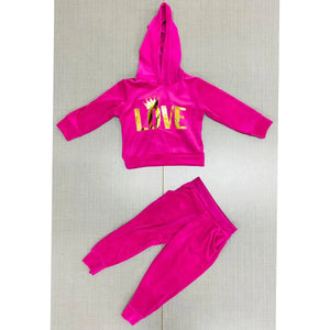 Girls Foil Print LOVE Velvet Loungewear Set (2-12Y)