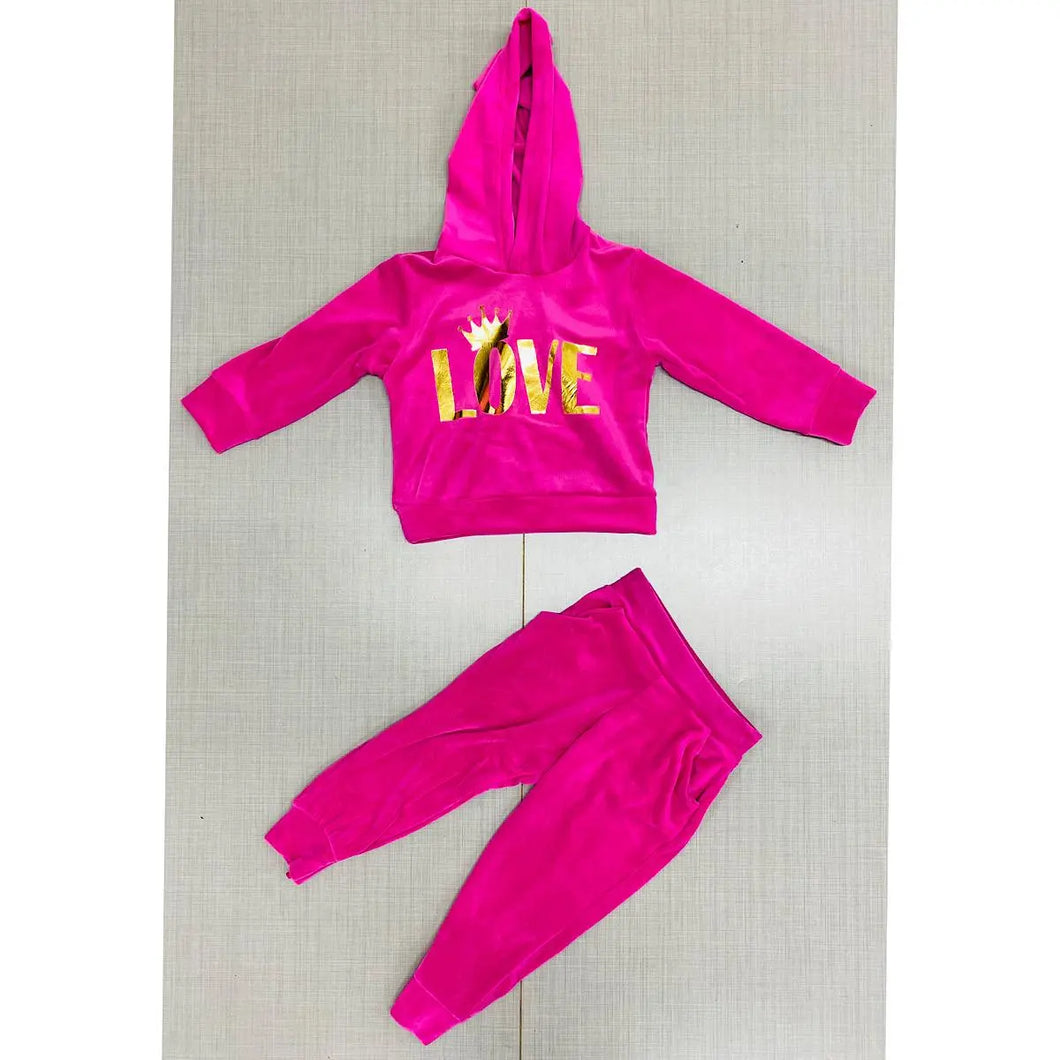 Girls Foil Print LOVE Velvet Loungewear Set (2-12Y)