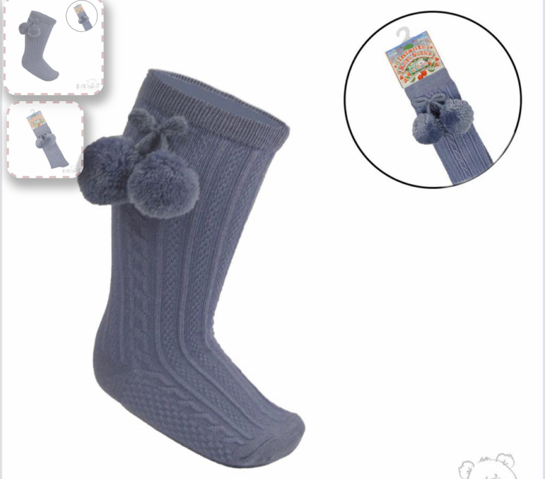 Dusky Blue Pom Pom Sock