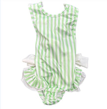 Load image into Gallery viewer, Mint Striped Ruffle Cross Back Swimsuit
