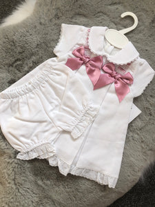 Double Bow ALine Dress - Dusky Pink/White
