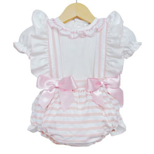 Pink Stripe Frilly Romper with Blouse