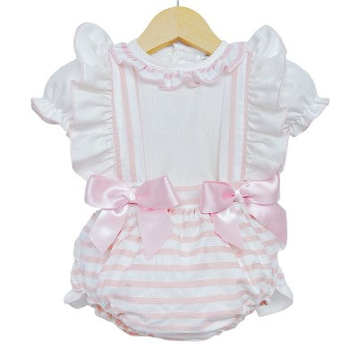 Pink Stripe Frilly Romper with Blouse