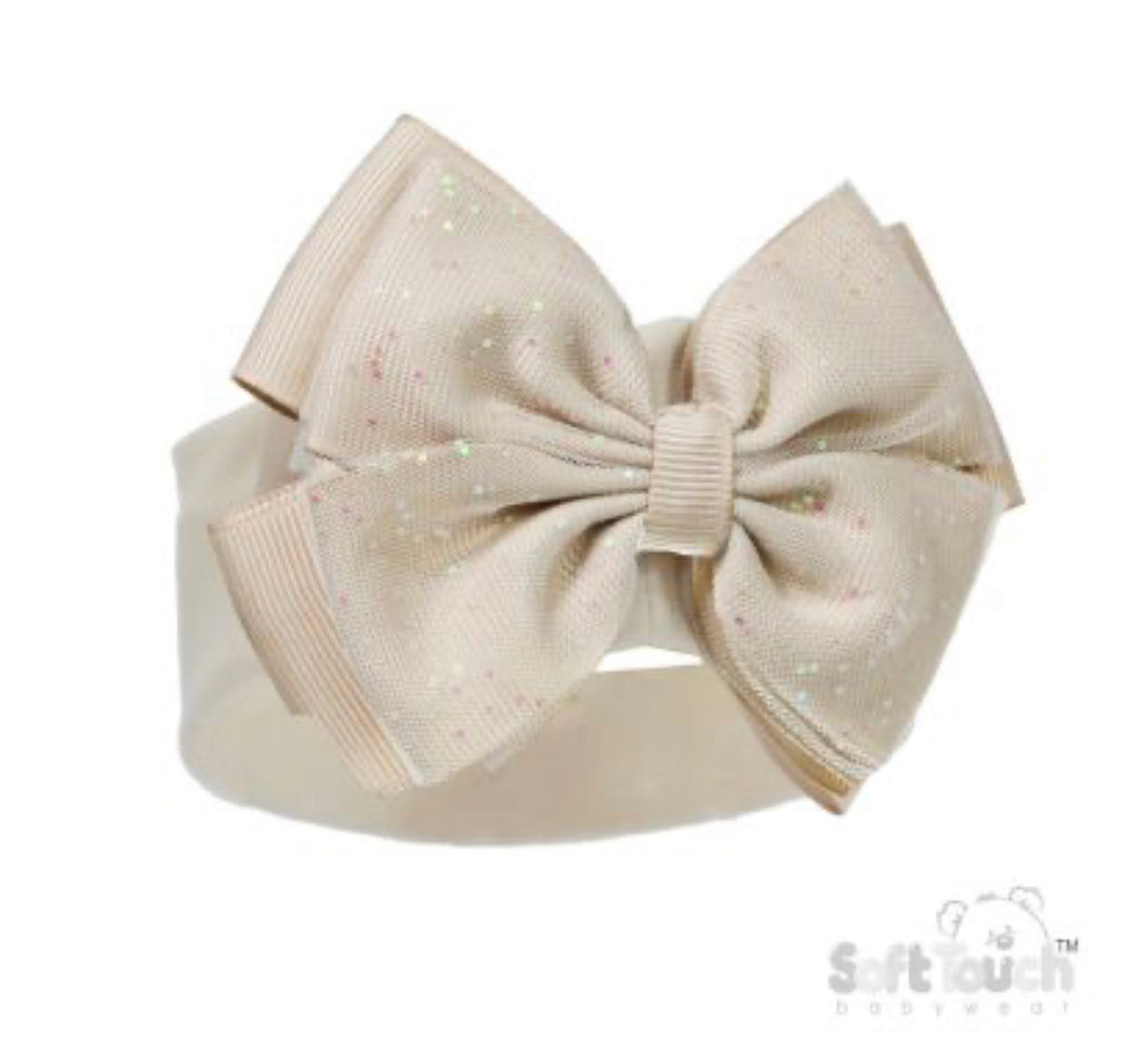 Soft Touch Glitter Bow Headband - Beige